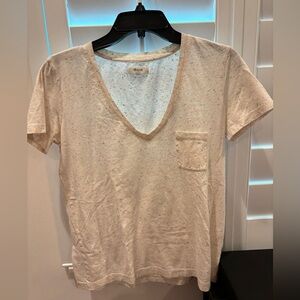 Madewell Cream Speckled Short Sleeve V-Neck Tee